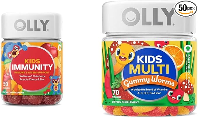 OLLY Kids Immunity Gummy Immune Support Wellmune Elderberry Vitamin C Zinc &amp Kids Multivitamin Gummy Worms Overall Health and Immune Support Vitamins and Minerals A C D
