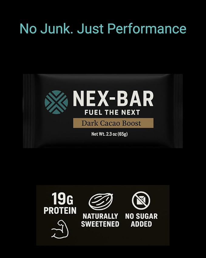 NEX-BAR Dark Cacao Boost Protein Bars - 8 Pack (19G Protein) No Added Sugar No Artificial Sweeteners
