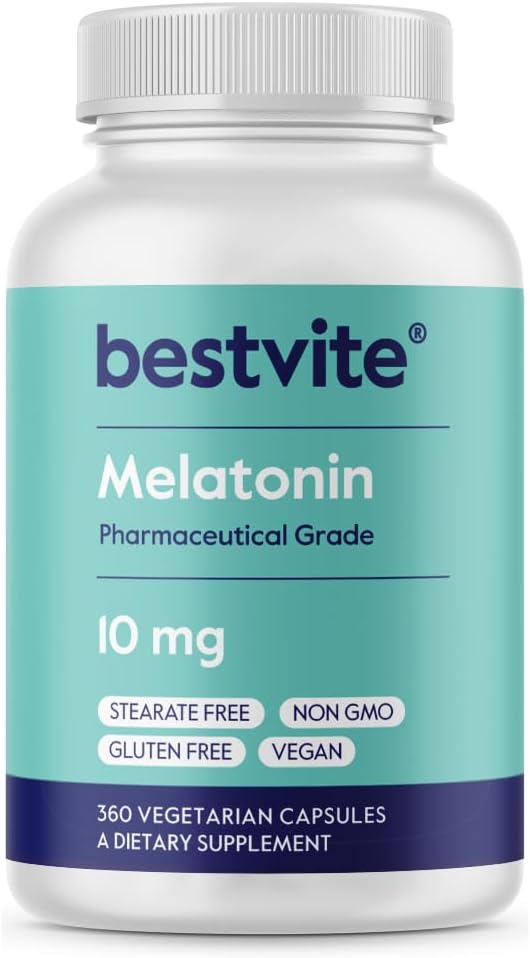 BESTVITE Melatonin 10 mg - 360 Veg Caps - No Stearates - No Sucralose No Dextrose No Silicon Dioxide No Mannitol - Vegan - Non-GMO - Gluten-Free - Sleep Aid to Support Rest &amp Wake Cycles