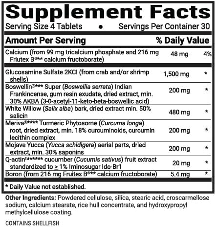 Advanced Bionutritionals Advanced Joint Support Supplement Relieve Joint Discomfort Calcium Glucosamine 5-Loxin Manufactured in The USA 120 Tablets