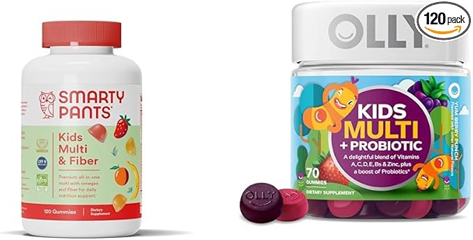 SmartyPants Kids Multivitamin Gummies and Fiber Supplement: Omega 3 Fish Oil &amp OLLY Kids Multivitamin + Probiotic Gummy Digestive and Immune Support
