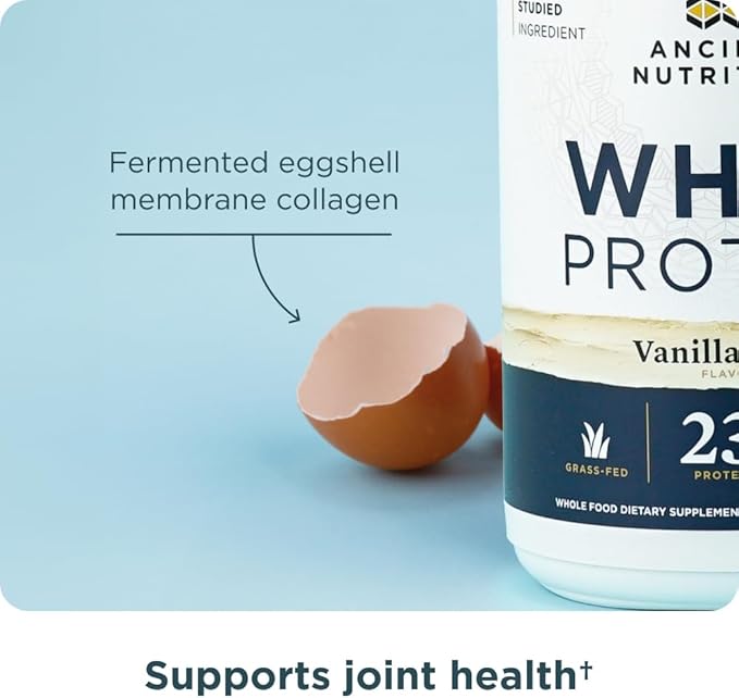 Ancient Nutrition Grass Fed Whey Protein Vanilla Bean 23g Protein 20 Servings Hydrolyzed Collagen Peptides Organic Regenerative A2/A2 Milk Protein