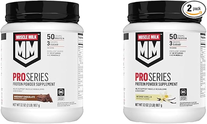 Muscle Milk Pro Series Protein Powder Knockout Chocolate &amp Intense Vanilla 2-2 Pound Bags 50g Protein 20 Vitamins &amp Minerals