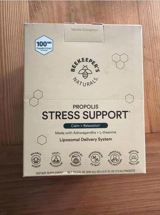 Ashwagandha Liposomal Stress Support by Beekeeper's Naturals 600mg with Propolis L-Theanine Anti-Stress Support for Calm &amp Relaxation 30ct