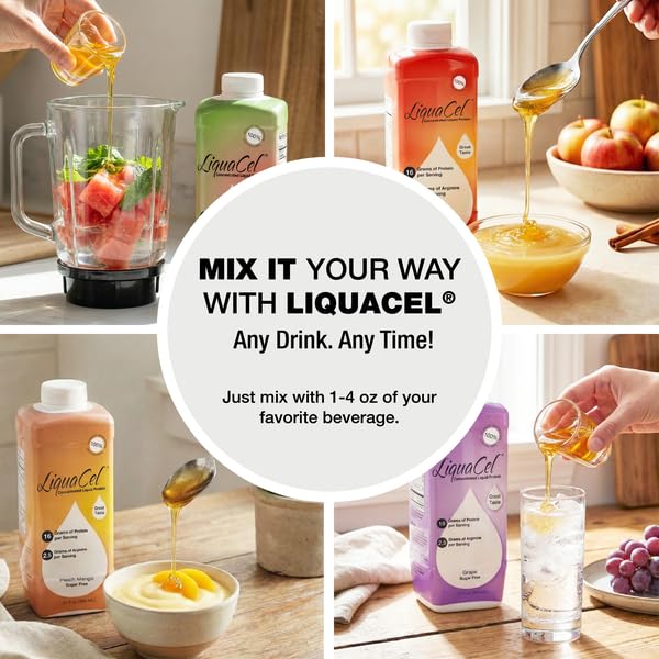 LiquaCel Concentrated Liquid Protein Apple Flavor Ready-to-Drink 16g Hydrolyzed Collagen Protein and 2.5g Arginine Per 1oz Serving Sugar &amp Gluten Free 32 fl oz Bottle Case of 6
