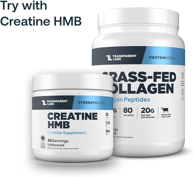 Transparent Labs Grass-Fed Collagen Peptides Powder - Collagen Powder for Women &amp Men 22G Bovine Hydrolyzed Collagen Peptides Powder for Skin Hair Joint &amp Muscle Recovery - Unflavored 30 S