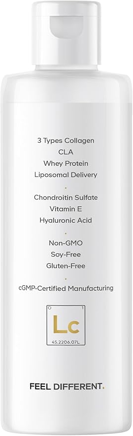 Codeage Liquid Collagen Supplement Vanilla Flavor Beauty Trim &amp Glow Liposomal Collagen Peptides CLA Conjugated Linoleic Acid Hyaluronic Acid Vitamin E Hydrolyzed Non-GMO 15.22 fl oz