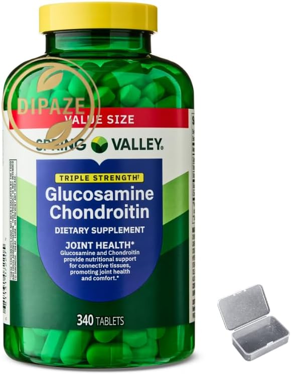 Spring Valley Glucosamine Chondroitin Dietary Supplement Tablets Triple Strength Formula 340 Count + Dipaze Gift (Container)