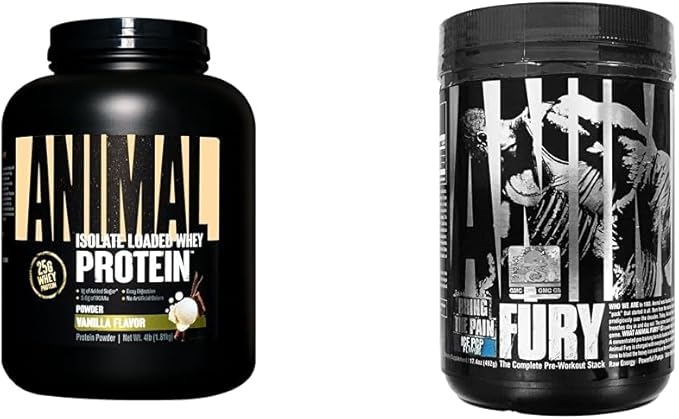 Animal Whey Isolate Whey Protein Powder – Isolate Loaded for Post Workout and Recovery &amp Fury - Pre Workout Powder Supplement for Energy and Focus