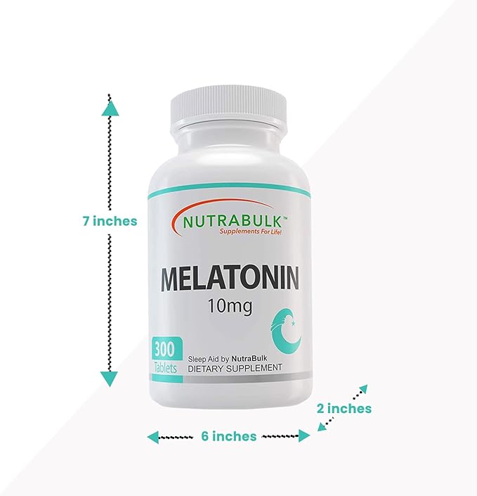 NutraBulk Melatonin 10 mg Tablets – Quick Release Natural Nighttime Sleep Aid for Adults. (300 Count)