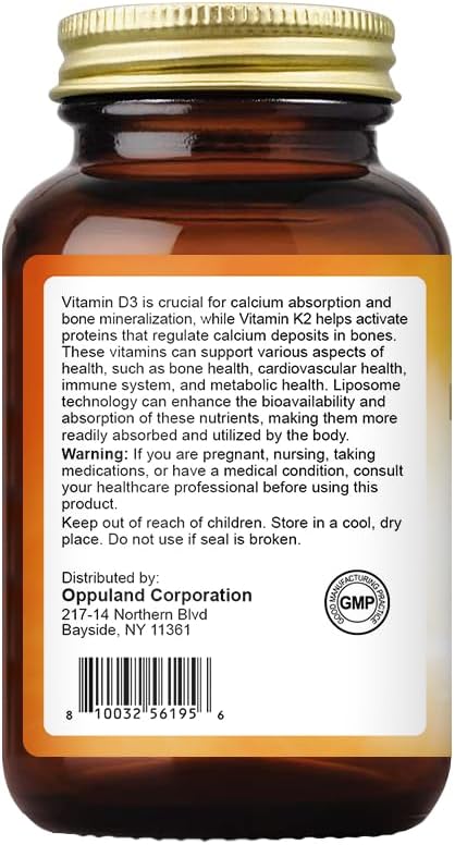 Vitamin D3 + K2 5000 IU - Liposomal Technology for Enhanced Absorption - MK-7 Vitamin K2 100mcg - Supports Bone &amp Calcium Metabolism - D3K2 Supplement for Men &amp Women - 180 Softgels