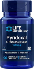 Life Extension Pyridoxal 5-Phosphate Caps 100 mg P5P 90 Veg Capsules - Advanced Vitamin B6 Supplement