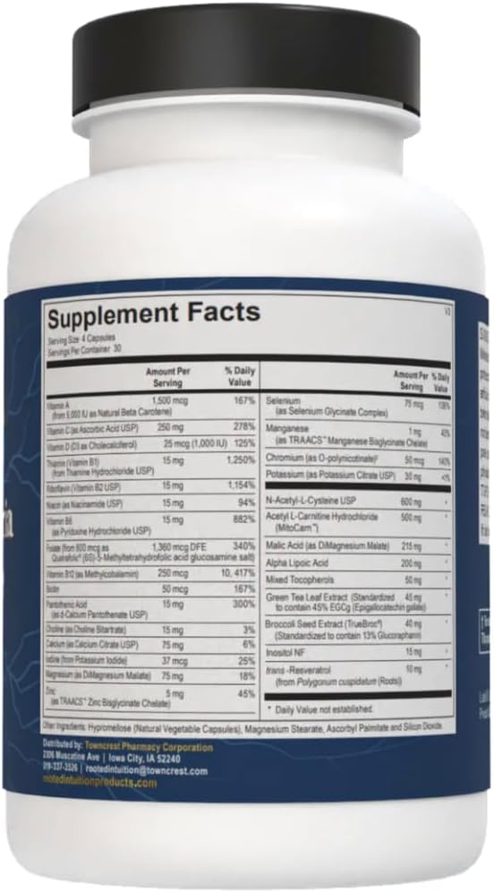 Rooted Miltivitamin with Brain Supplements for Memory and Focus | Energy Vitamins for Men and Women | Brain Health Support &amp Mental Clarity | Cognitive Booster | Mitochondria Recharge | 120 Capsul