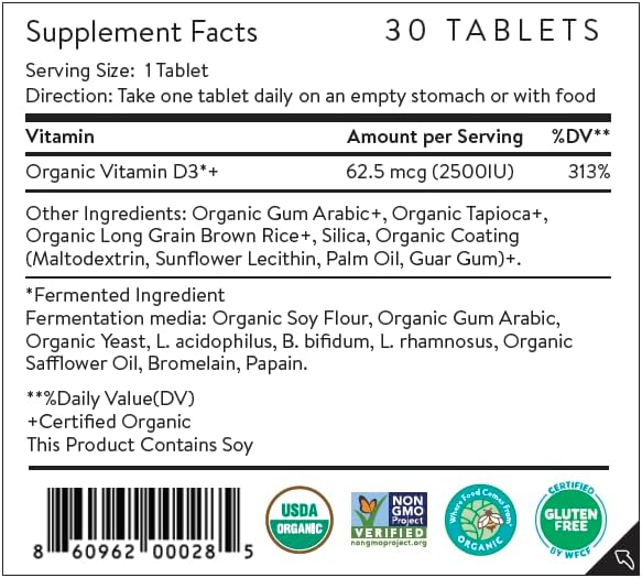 Movita Organic Vitamin D3 2500IU Bottle Fermented Vitamin C 250mg Bottle