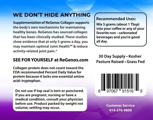 30 Day Supply Collagen Peptides Powder Supplement Hydrolyzed Collagen Unflavored Collagen Protein Gluten Free Kosher (1-Pack)