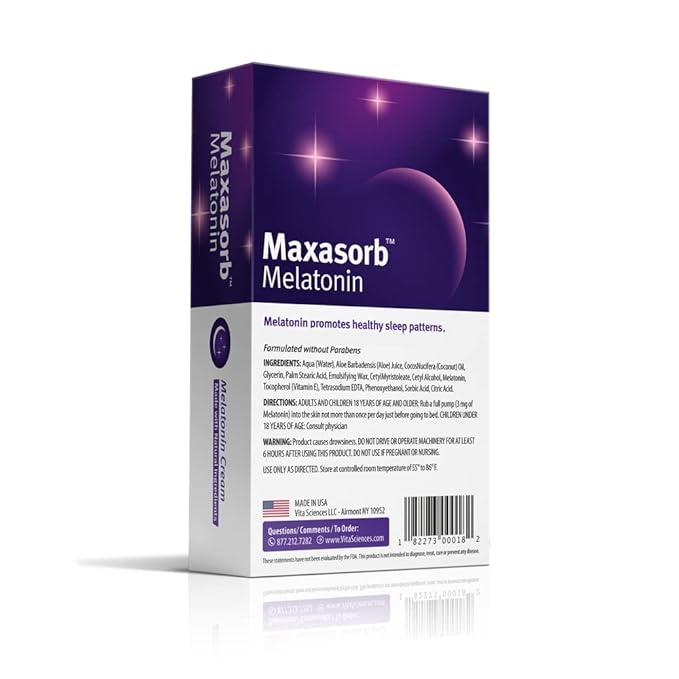 Vita Sciences Maxasorb Melatonin Cream for Sleep Rich Melatonin 3mg - Melatonin Night Cream - Unscented Melatonin 3 Mg. Topical Melatonin Lotion Can Be Used For Face and Body