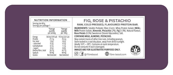 Fibre Boost Cold Pressed Fig Rose and Pistachio flavoured Protein Bar