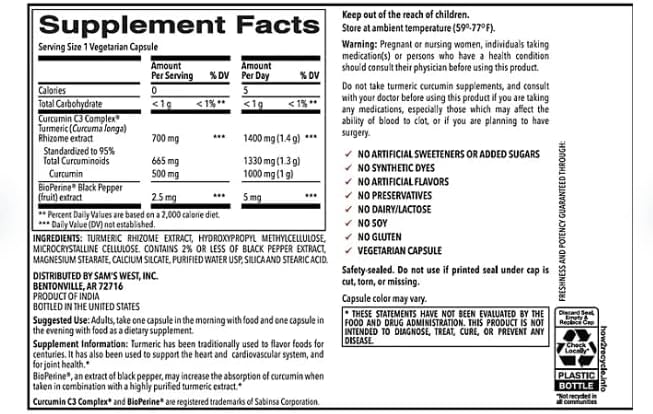 Strength Turmeric Extract Vegetarian Capsules (1400 mg. 180 ct.)