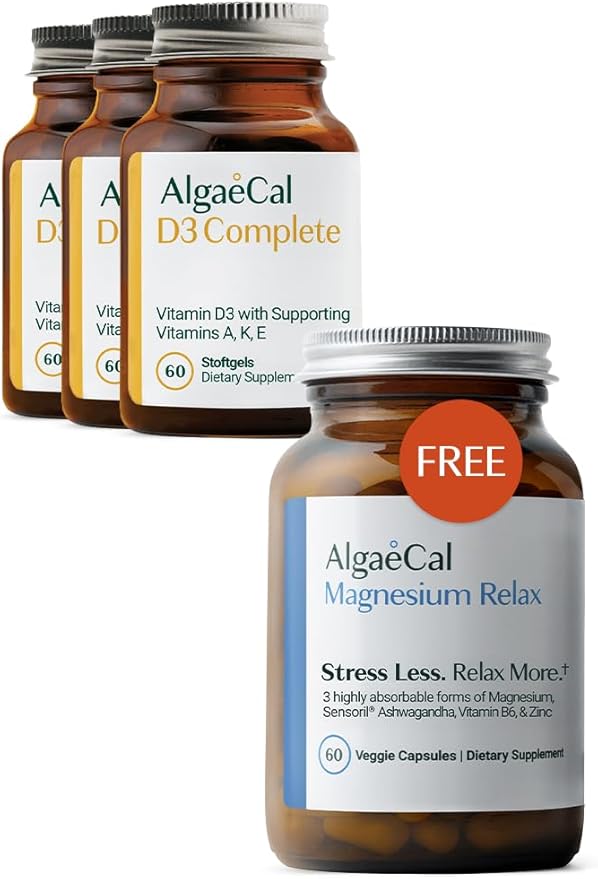 ALGAECAL 4-in-1 Vitamin D3 K2 Complete - ADK Vitamin Supplement for Immune Support &amp Bone Health Whole Body Wellness 3 Month Supply + Free Magnesium Relax™ (60 caps)