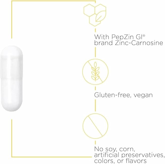 Integrative Therapeutics Zinc-Carnosine - Digestive &amp Gut Health Support* - GI Tract Supplement - Vegan Gluten-Free &amp Dairy-Free - 60 Capsules (60 Servings)