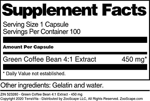 Green Coffee Bean 4:1 Extract - 450 mg (100 Capsules ZIN: 523280) - 3 Pack