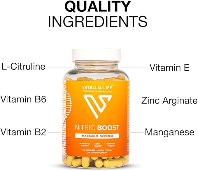 Vatellia Life Nitric Boost – Nitric Oxide Supplement for Men – L-Arginine &amp L-Citrulline Formula – Blood Flow &amp Circulation Support – High Absorption – 2 Month Supply