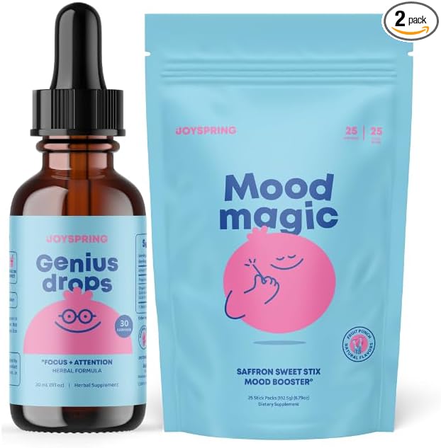 JoySpring Genius Drops Attention and Focus Supplement for Kids and Saffron Supplements for Kids &amp Teens for Enhanced Mood and Focus
