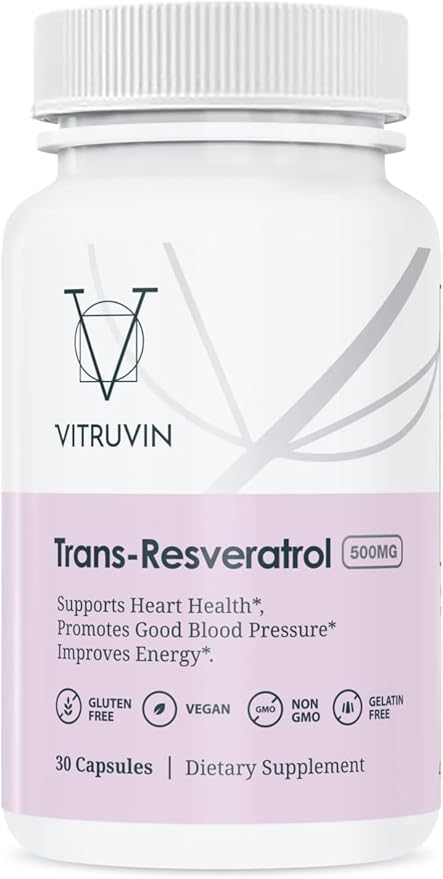 VITRUVIN Trans-Resveratrol Supplement 500mg 3 Bottles Pack Vegan Non-GMO Gluten-Free Gelatin-Free.