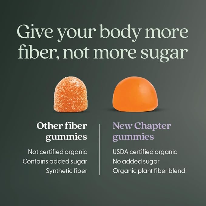 New Chapter Organic Fiber Gummies for Adults &amp Kids (Age 4+) Plant-Based Prebiotic Fiber for Digestive Health Vegan Non-GMO USDA Organic Gluten Free Citrus-Berry Flavored 60 ct (Pack of 2)