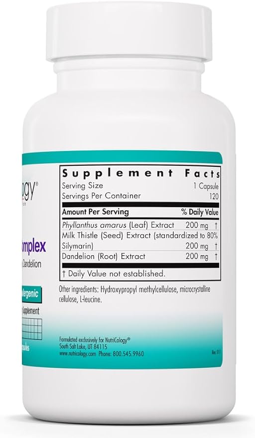 Nutricology Phyllantus Complex Supplement - Liver Health Support Milk Thistle Dandelion Detox Cleanse Vegetarian Capsules - 120 Count