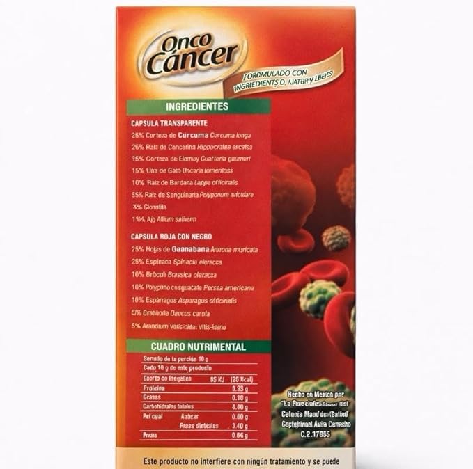Oncco Cancer Natural Supplement 60 Capsules Herbal Formula with Guanábana &amp Cúrcuma Integral Support