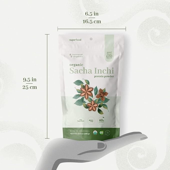 ANCESTRAL Organics Vegan Protein Powder Sacha Inchi Certified Organic Superfood - 17g Plant Based Protein - Nutrient Rich - Gluten Free Dairy Free Sugar Free - 1.1lb