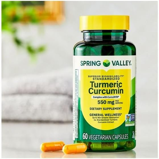 Turmeric Curcumin Complex with CurcuWIN General Wellness Dietary Supplement Vegetarian Capsules 550 mg 60 Count