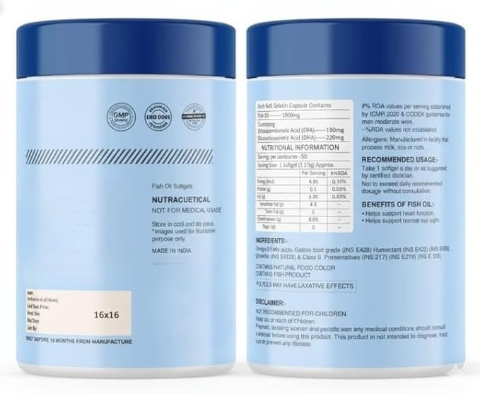 Omega 3 Fish Oil 1000mg (180 EPA 120 DHA) 50 softgelsNatural Nutrition Supplement for Muscle Heart &amp Skin