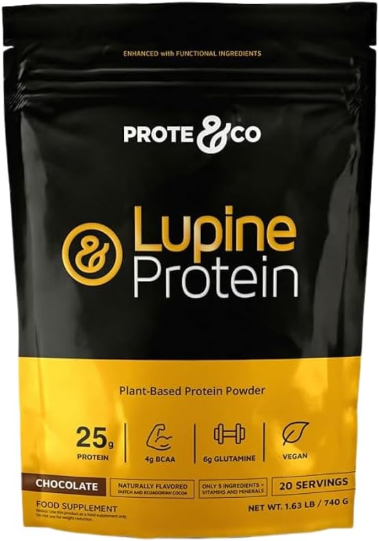 Prote&ampCo Lupin Protein - 24g of Vegan Plant Based Protein Powder. Non GMO No Added Sugar Lactose Free Gluten Free Soy Free. 20 Servings - Chocolate