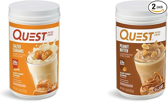 Quest Nutrition Salted Caramel Protein Powder 26g Protein 1g Sugar Low Carb Gluten Free 1.6 Pounds 24 Servings &amp Peanut Butter Protein Powder 23g Protein 1g Sugar Low Carb Gluten Free