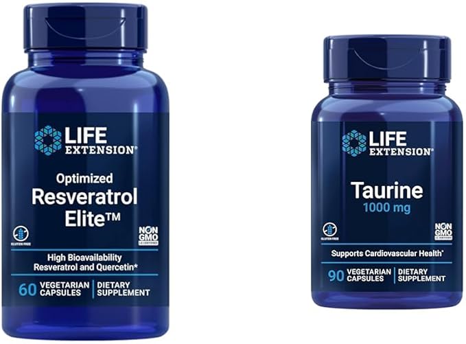 Life Extension Optimized Resveratrol Elite 60 Capsules &amp Taurine 1000mg 90 Capsules Bundle