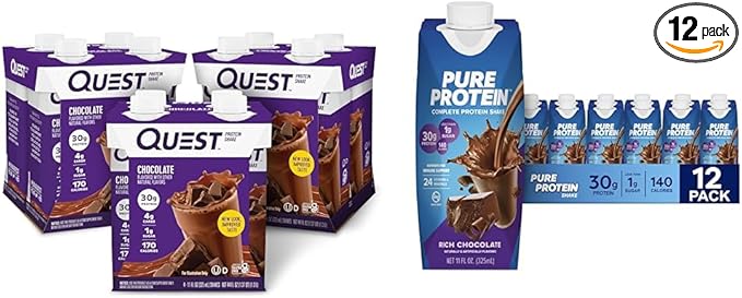 Quest Nutrition Chocolate Protein Shake Pack of 12 &amp Pure Protein Chocolate Protein Shake Pack of 12 30g Protein 11oz Bottles