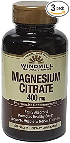 Windmill Natural Vitamins Magnesium Citrate 400mg 60 Tablets (Pack of 3)