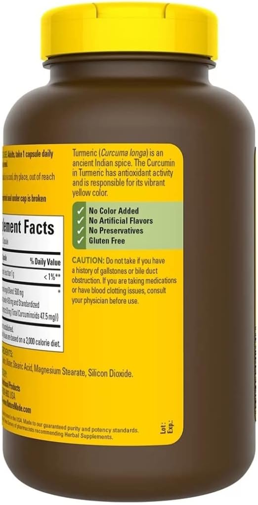 Nature Made Turmeric Curcumin 500 milligram. Capsules (Antioxidant) Value Size 180 Ct