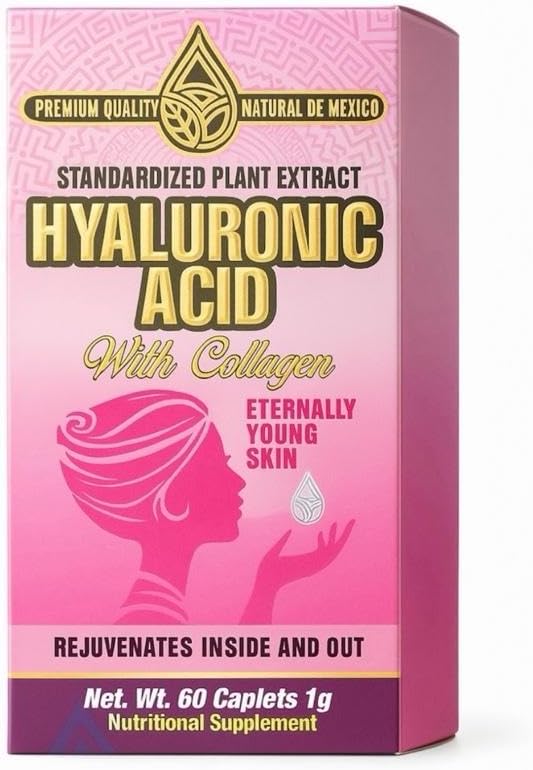 Hyaluronic Acid with Collagen – Suplemento Natural Premium | Rejuvenates Inside &amp Out for Piel Eternamente Joven | Standardized Plant Extract | 60 Capletas 1g