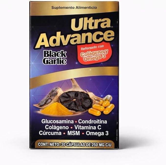 Ultra Advance Black Garlic Supplement 30 Capsules with Collagen Omega 3 Glucosamine Turmeric MSM &amp Vitamin C Daily Wellness Formula
