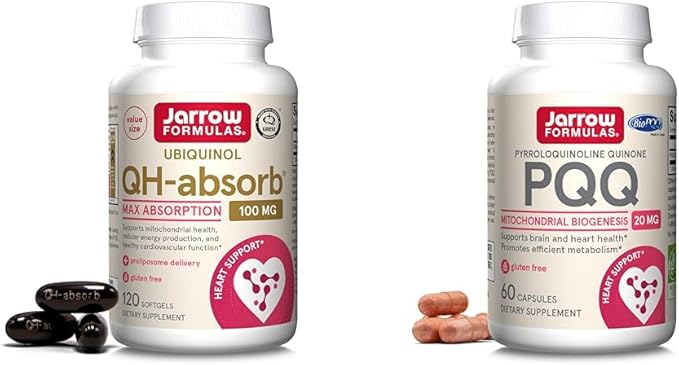 Jarrow Formulas CoQ10 Ubiquinol 100mg 120 Softgels &amp PQQ 20mg 60 Capsules - Mitochondrial &amp Heart Health