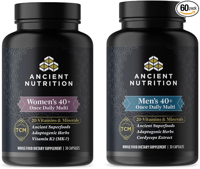 Ancient Nutrition Multivitamin Women's 40+ Once Daily Capsules 30 Count + Multivitamin Men's 40 + Once Daily Capsules 30 Count