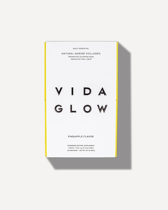 Vida Glow Marine Collagen Powder - Anti Aging Supplement with Collagen Peptides Promotes Glowing Skin Strong Nails Healthy Hair | 30 Servings Pineapple Flavor