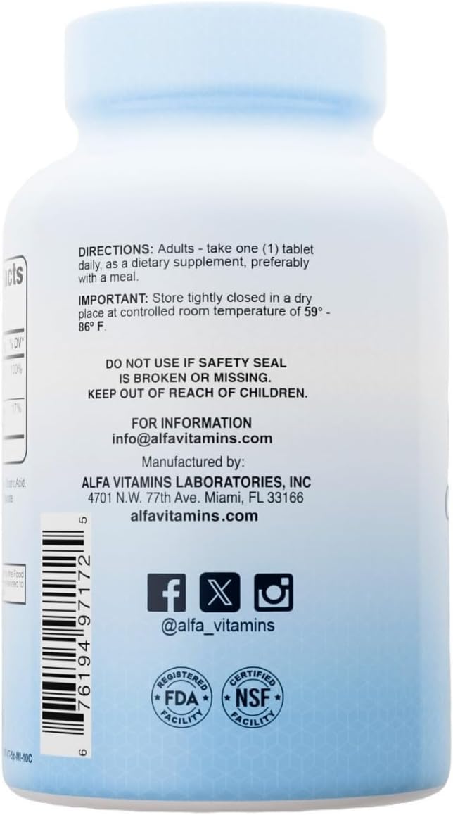 Calcium 600mg + D3 Dietary Supplement by ALFA Vitamins - Promotes Healthy Bones - Healthy Teeth - Healthy Heart - Healthy Nervous System -100 Tablets