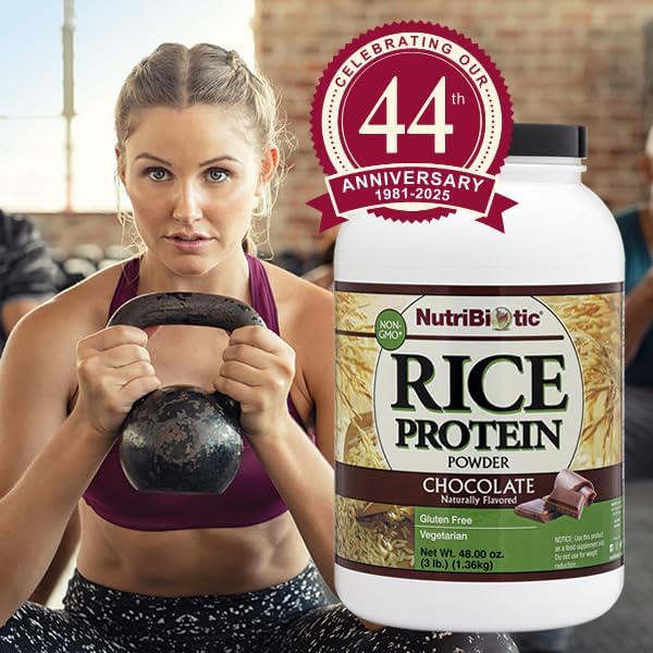 NutriBiotic – Chocolate Rice Protein 3 Lb (1.36kg) | Low Carb Vegetarian &amp Keto-Friendly Raw Protein Powder | Grown &amp Processed Without Chemicals GMOs or Gluten | Easy to Digest &amp Nutri