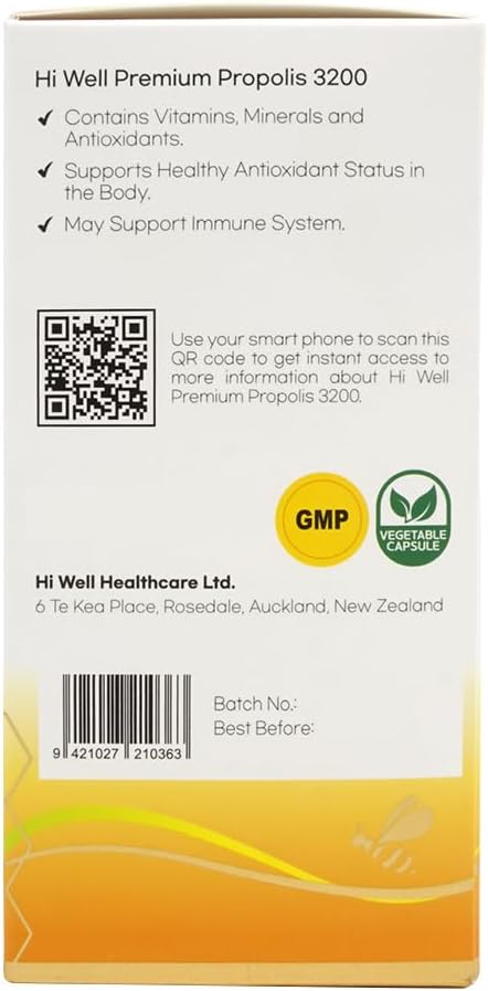 Hi Well Premium Propolis 3200 Flavonoid 96mg 250VegeCapsules