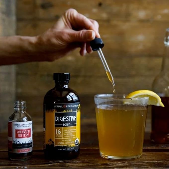 Herbal Revolution Digestive Tonic - Certified Organic Non-GMO Apple Cider Vinegar Infused with Honey Burdock Root Dandelion Lemon Balm &amp More Made Using Regenerative Farming Practices - 8 Fl O