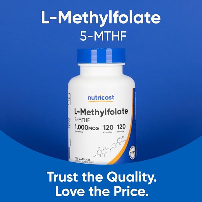 Nutricost Methylfolate 1000mcg 120 Vegetarian Capsules - Gluten Free Non-GMO (Pack of 2)